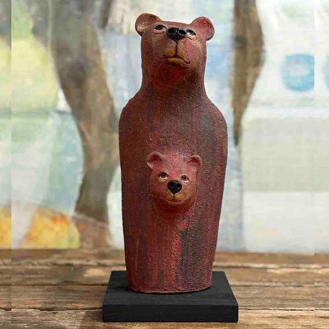 Hovedbilde Bjørn med bjørnunge, skulptur keramikk 34 cm 