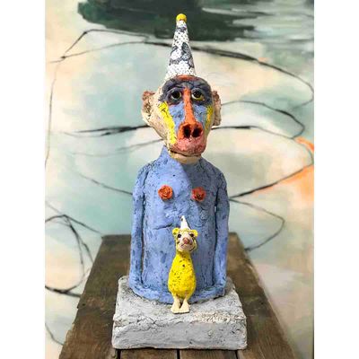 Blue party monkey, skulptur 55 cm