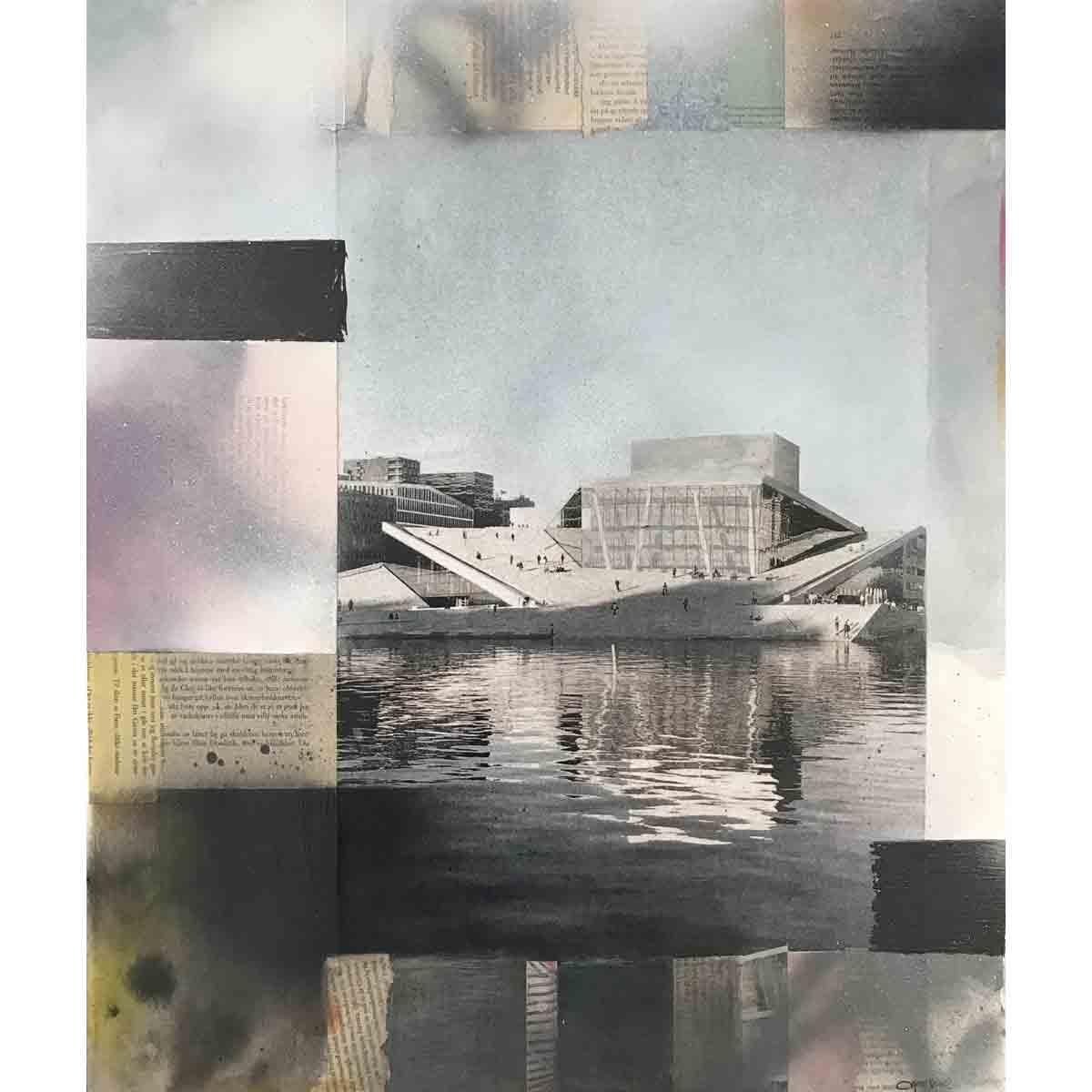 Skråblikk, 55x45 collage / maleri