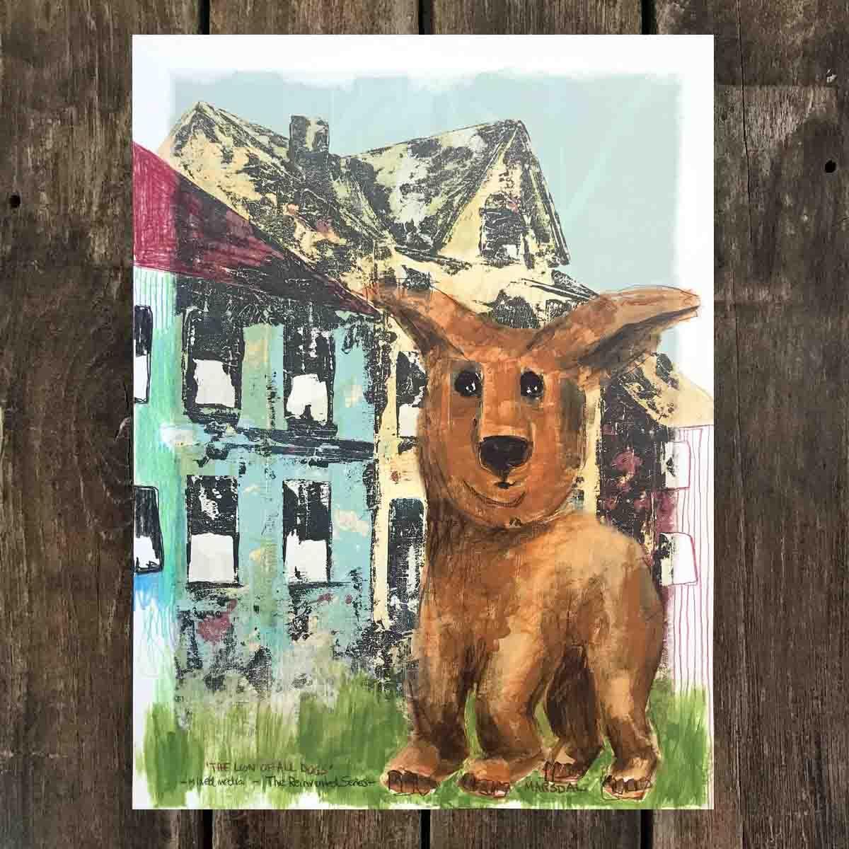 The lion of all dogs, mixed media 30x40 cm