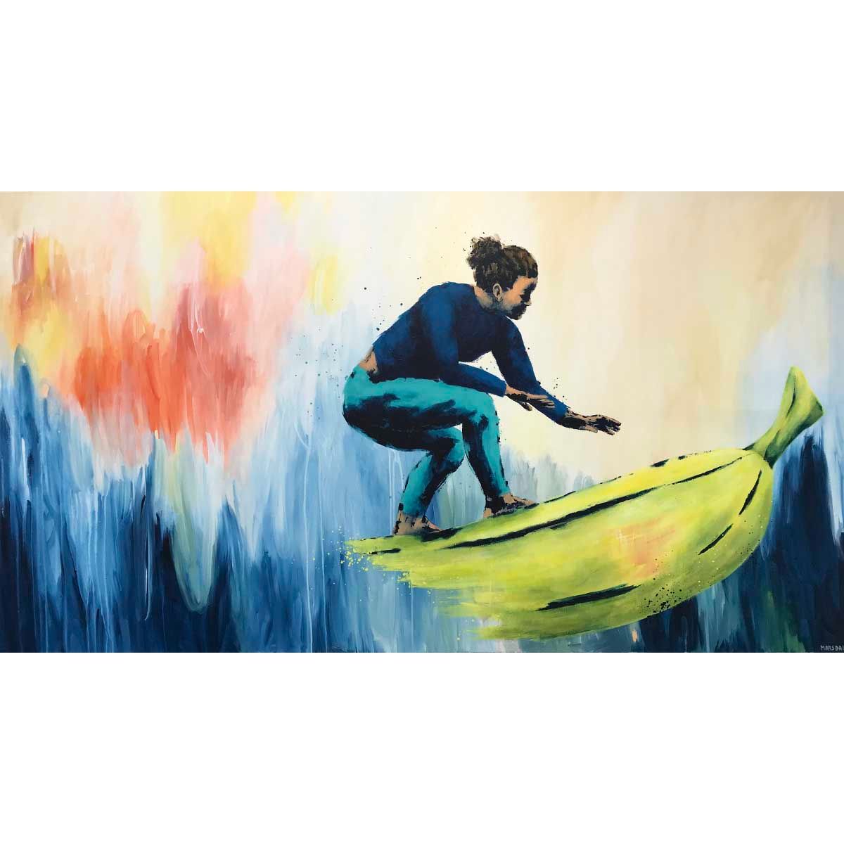Rainbow banana surfer, 180x100 maleri