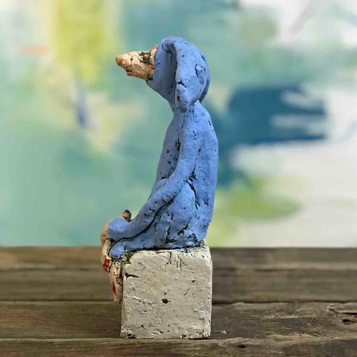 Bunny blå, skulptur 22 cm