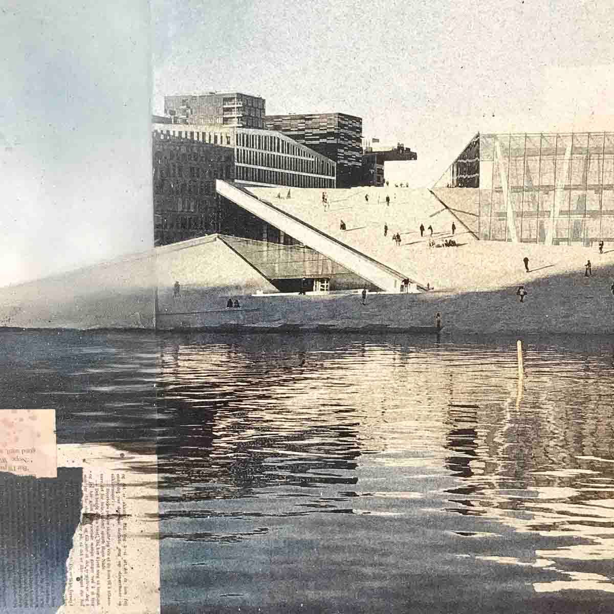 Stille vann, 115x90 collage / maleri