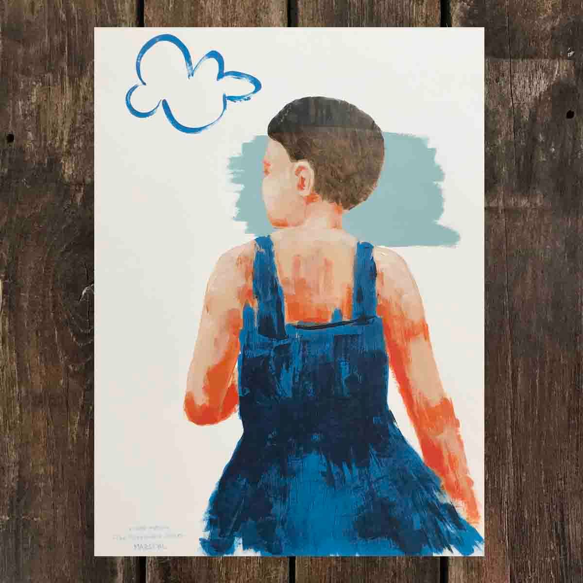 The blue dress, mixed media 30x40 cm