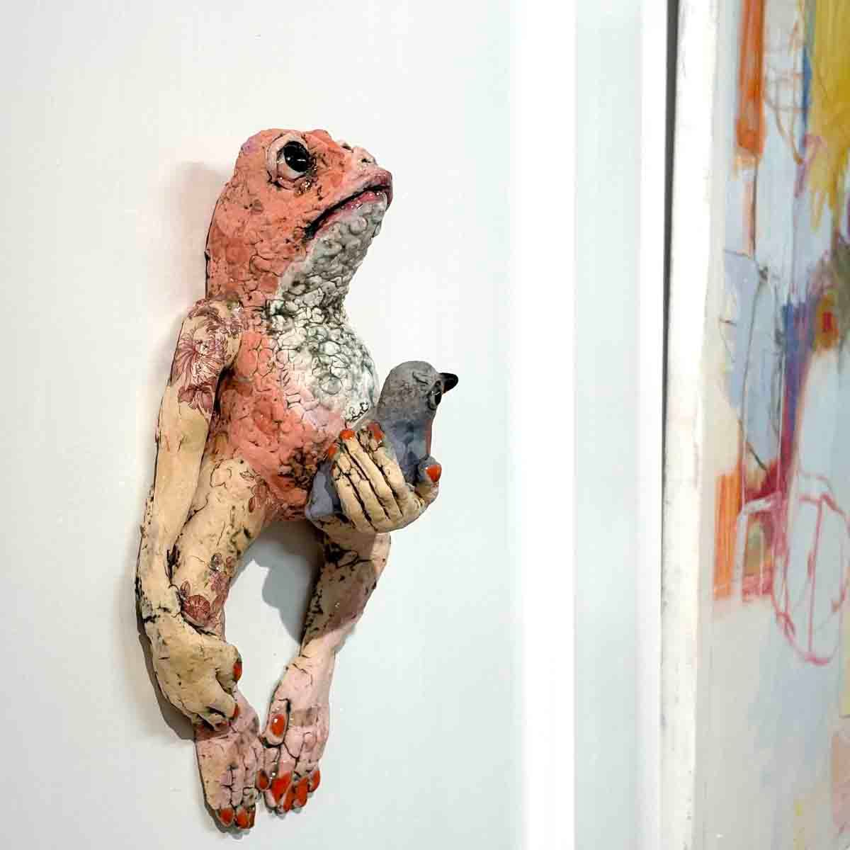 Bird frog, skulptur vegg 27 cm