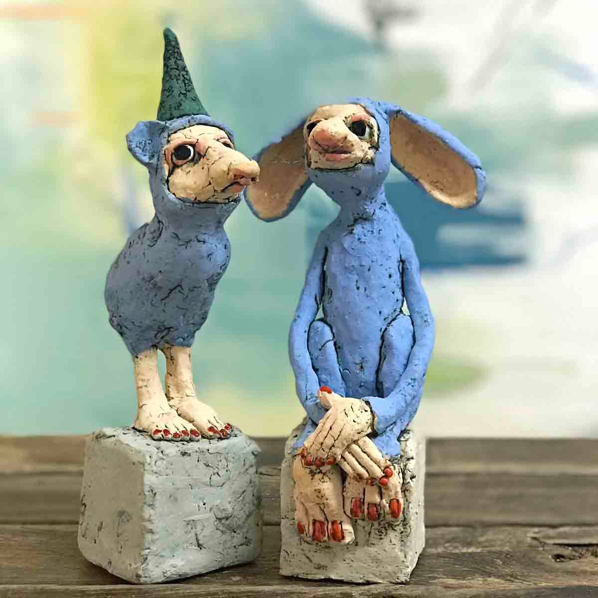 Bunny blå, skulptur 22 cm